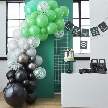 Bogen von Ballons Thema Gaming - Schwarz, Grün und Grau für Party Videospiele - Bellefete.ch