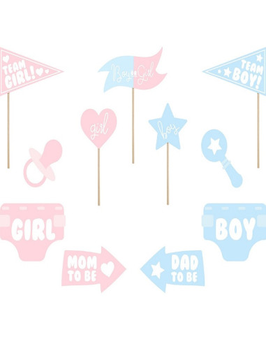 Accessoires pour photomaton de révélation du sexe du bébé (garçon ou fille) (11 pièces) | BelleFete.ch