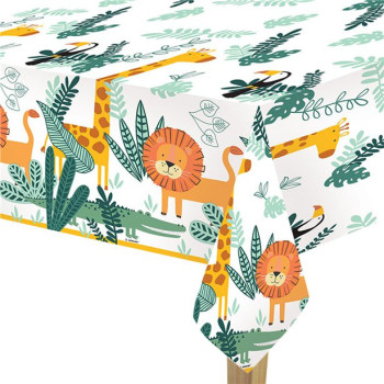 Nappe de table d’anniversaire Safari pour enfants, décoration colorée avec animaux