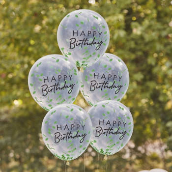Geburtstagsballons mit grünen Blattkonfetti - Bellefete.ch - Schweiz - Partydekoration