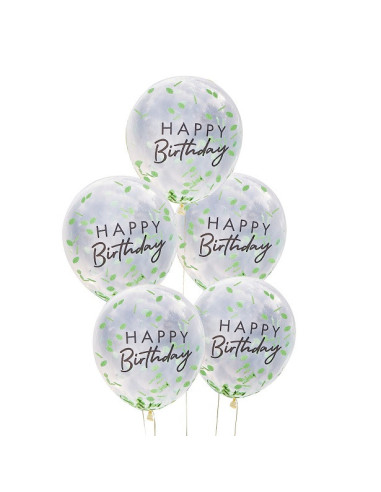 Ballons d'anniversaire à confettis de feuilles vertes