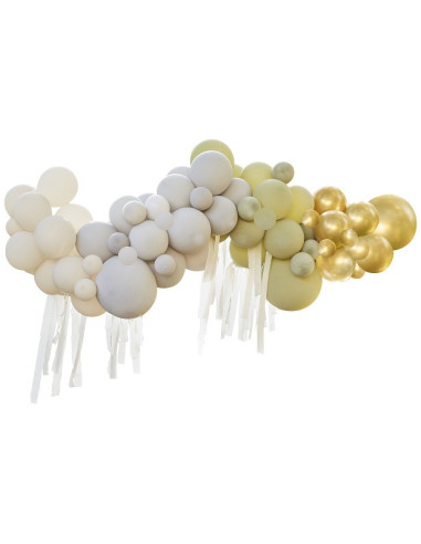 Arche de ballons Chromé Or, Crème, Gris et Vert - Déco de fête