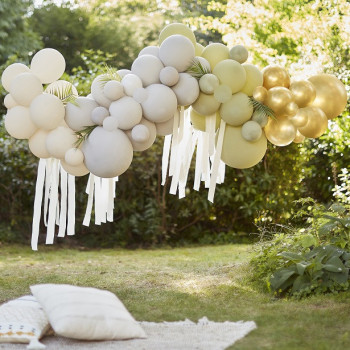Ballonbogen Chrom Gold, Creme, Grau und Grün - Party Dekoration - Bellefete.ch - Schweiz