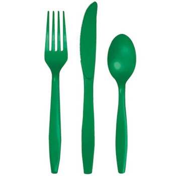 24 Posate in plastica Verde Scuro - Decorazione della tavola - Stoviglie usa e getta - Bellefete.ch - Svizzera