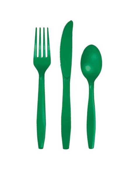24 Couverts en plastique Vert Foncé - Déco de table - Vaisselle jetable - Bellefete.ch - Suisse