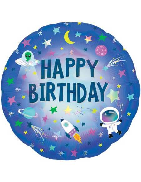 Ballon „Happy Birthday in Space“ – kosmische Geburtstagsdekoration.