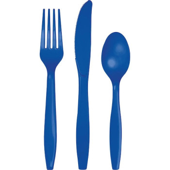 Couverts en plastique Bleu Royal - Bellefete.ch - Suisse - Vaisselle jetable - Déco de table bleu royal - Couverts 8 personnes