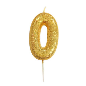 Candela di compleanno numero "0" con glitter Oro - Decorazione per torta - Svizzera