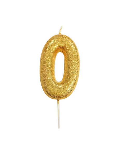 Geburtstagskerze Nummer "0" mit Gold Glitter - Kuchendekoration - Schweiz