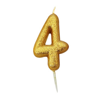 Candela di compleanno numero 4 Oro a paillettes su torta | BelleFete.ch