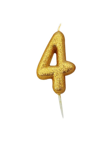 Candela di compleanno numero 4 Oro a paillettes su torta | BelleFete.ch
