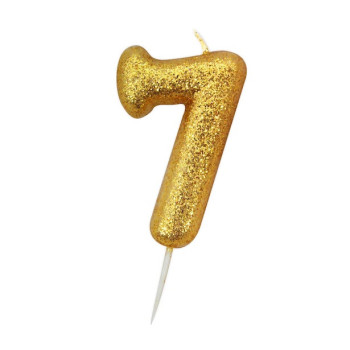 Geburtstagskerze Nummer "7" mit Glitzer Gold - Kuchendekoration - Bellefete.ch