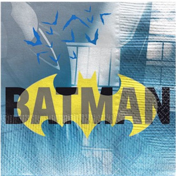 16 serviettes à boisson Batman, motif chauve-souris jaune avec ville de Gotham