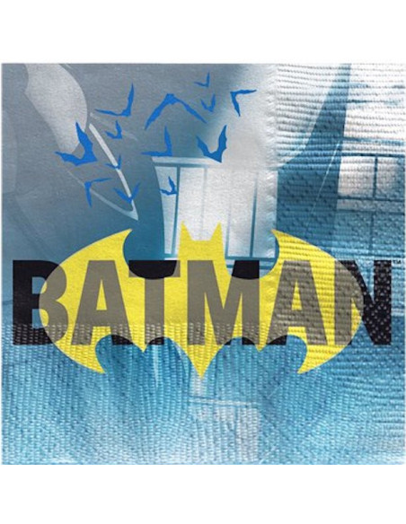 16 serviettes à boisson Batman, motif chauve-souris jaune avec ville de Gotham