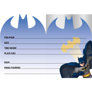 Cartes d’invitation Batman pour anniversaire, motif chauve-souris jaune avec ville de Gotham 2