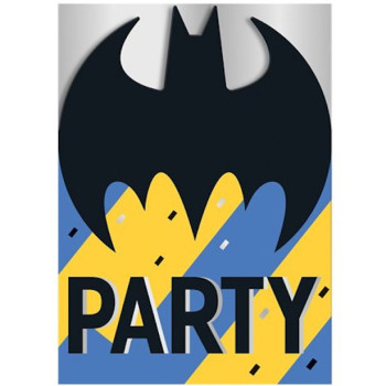 Cartes d’invitation Batman pour anniversaire, motif chauve-souris jaune avec ville de Gotham