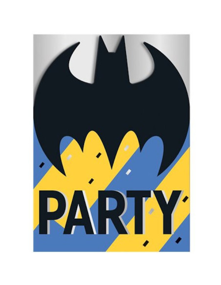 Batman-Einladungskarten zum Geburtstag, gelbes Fledermausmotiv mit Gotham City