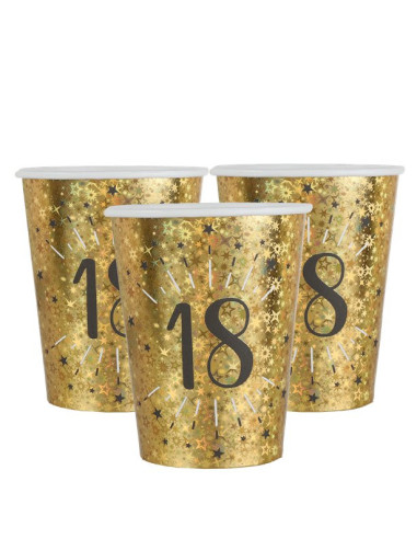 Gobelets de fête 18 Ans en Or – vaisselle anniversaire | BelleFete.ch