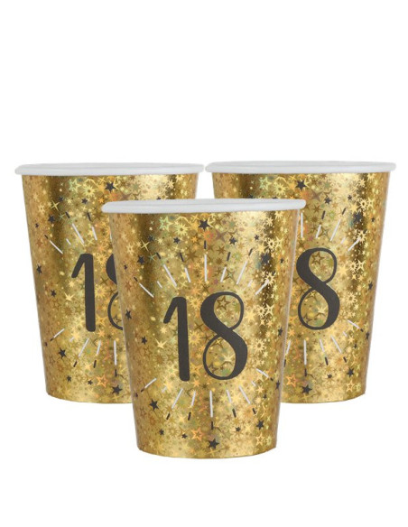 Gobelets de fête 18 Ans en Or – vaisselle anniversaire | BelleFete.ch