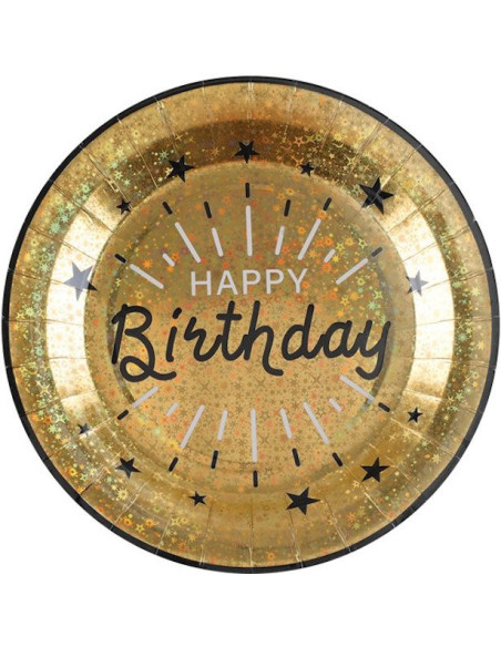 Assiettes de fête “Happy Birthday” en Or – vaisselle anniversaire | BelleFete.ch