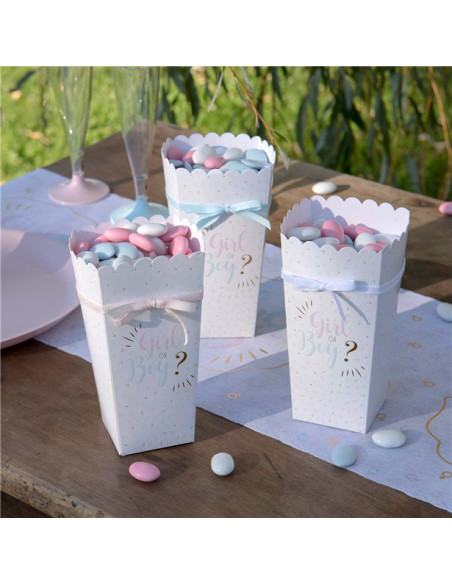 Boîtes à popcorn pour révélation du sexe du bébé (garçon ou fille) 17 cm (8 pièces) | BelleFete.ch
