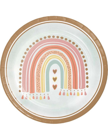 Boho Rainbow Partyteller, Einweggeschirr für Kindergeburtstag