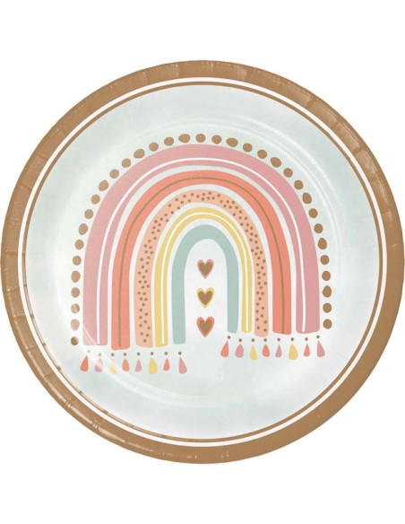 Boho Rainbow Partyteller, Einweggeschirr für Kindergeburtstag