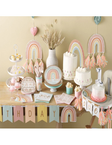 8 Boho-Regenbogen-Pappteller - Tischdekoration für Feier | BelleFete.ch