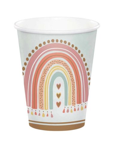 Bicchieri da festa Boho Rainbow, stoviglie usa e getta per il compleanno dei bambini