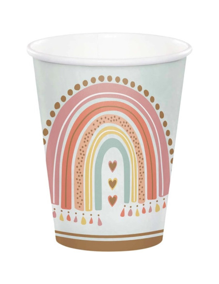 Bicchieri da festa Boho Rainbow, stoviglie usa e getta per il compleanno dei bambini