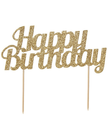 Décoration de gâteau en Or "Happy Birthday" - Cake Topper d'anniversaire - Suisse