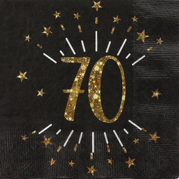 Tovaglioli da festa 70 anni in Nero e Oro - Decorazione di compleanno 70 anni - Bellefete.ch