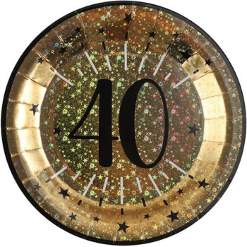 Piatti da festa 40 anni in Nero e Oro - Decorazione di compleanno 40 anni - Bellefete.ch