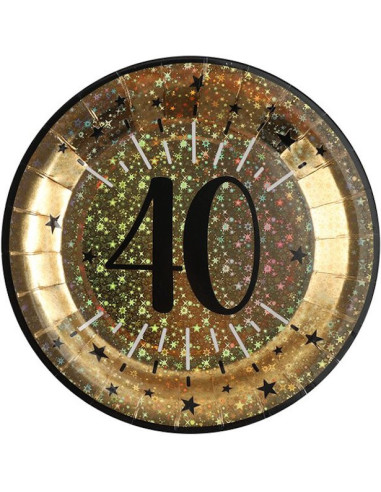Assiettes de fête 40 ans en Noir et Or - Déco d'anniversaire 40 ans - Bellefete.ch