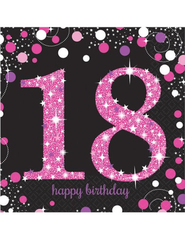 Tovaglioli 18° Compleanno Rosa “Happy Birthday”