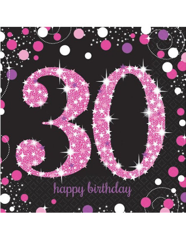 Servietten 30 Jahre Rosa "Happy Birthday" - Geburtstagsdekoration für Erwachsene - Bellefete.ch - Schweiz