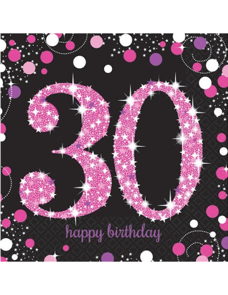 Serviettes 30 Ans Rose "Joyeux Anniversaire" - Décoration d'anniversaire adulte - Bellefete.ch - Suisse