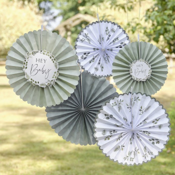 Ventagli Baby Shower Botanico “Hey Baby” – decorazione murale elegante | BelleFete.ch