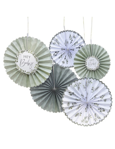 Ventagli di carta Botany Hey Baby verdi (5 pezzi) | BelleFete.ch