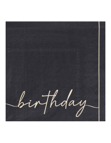 Serviettes d'anniversaire Champagne Noir