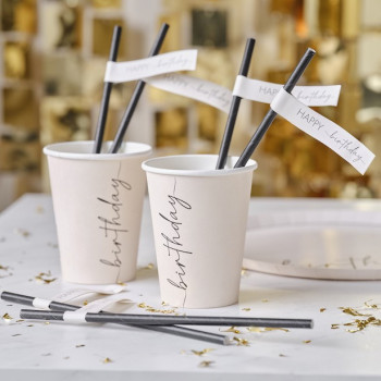 Cannucce di compleanno Champagne Nero – decorazione tavola compleanno adulto | BelleFete.ch