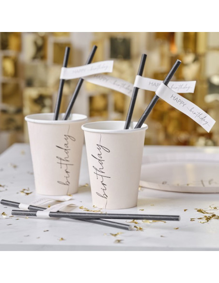 Cannucce di compleanno Champagne Nero – decorazione tavola compleanno adulto | BelleFete.ch