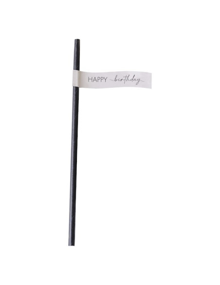 Champagnerfarbene schwarze Geburtstagsstrohhalme | Partydekoration für Erwachsene | BelleFete.ch