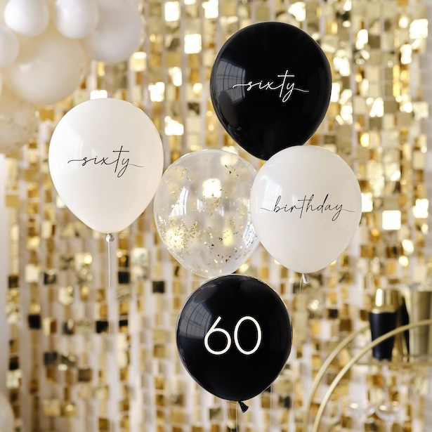 Ballons d'anniversaire 60 ans Champagne Noir