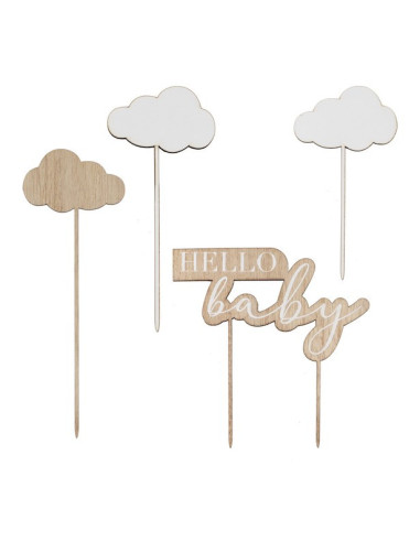Décorations de gâteau en bois "Hello Baby"