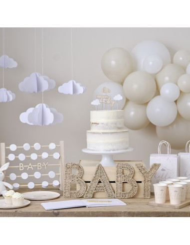 Decorazioni per torta in legno “Hello Baby”.