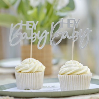 Cupcake Dekorationen Baby Shower "Hey Baby" - Kuchendekoration - Bellefete.ch