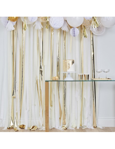 Rideau de rubans Or et Blanc - Accessoire Déco pour Célébrations
