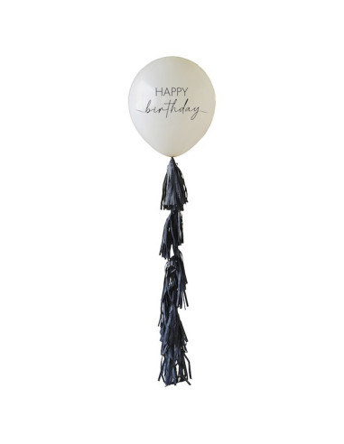 Palloncino di compleanno con pon-pon nero | Decorazione per feste per adulti | BelleFete.ch