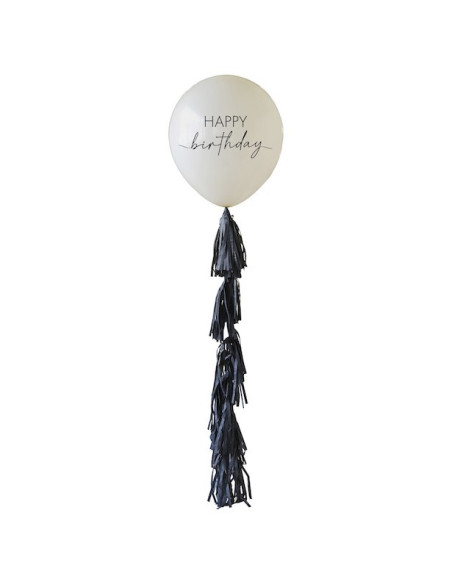Palloncino di compleanno con pon-pon nero | Decorazione per feste per adulti | BelleFete.ch